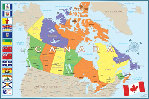 Map of Canada 24x36 Wall Poster - Eurographics Inc.