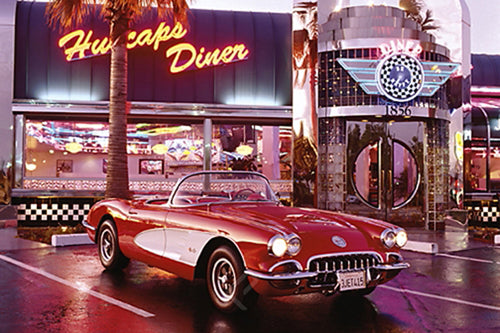 Chevrolet Corvette 1958 Model Car at Classic California Diner Poster - Eurographics Inc.