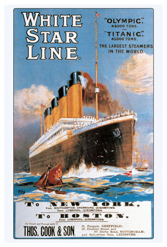 White Star Line The RMS TITANIC 1912 Travel Advertising Poster Reprint - Eurographics Inc.