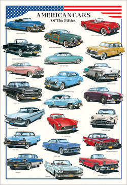 American Cars of the Fifties 1950-59 (21 Classic Automobiles) Automotive History Poster - Nuova Arti Grafiche