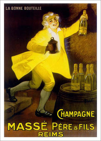 French Sparkling Wine "Champagne Masse Pere and Fils" Vintage 1920s Advertisement Poster Reprint - Clouets (France)