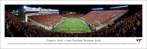 Virginia Tech Football Lane Stadium Game Night "Orange Effect" Panoramic Poster Print - Blakeway