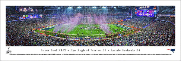 New England Patriots Super Bowl XLIX (2015) Game Night Panoramic Poster Print