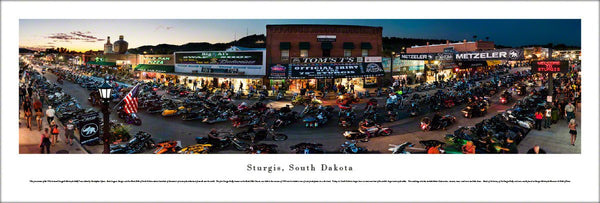 Sturgis, South Dakota Motorcycle Rally 2015 (Main Street at Night) Panoramic Poster Print - Blakeway