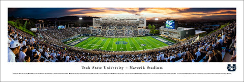 Utah State Aggies Football Maverik Stadium Game Night Panoramic Poster Print - Blakeway 2016