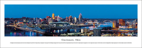Cincinnati, Ohio Downtown Skyline at Dusk Panoramic Poster Print - Blakeway Worldwide