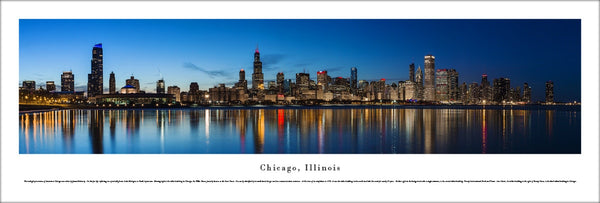 Chicago, Illinois "Dusk Skyline Reflections" Panoramic Poster Print - Blakeway Worldwide