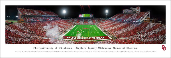 Oklahoma Sooners Football Game Night at Memorial Stadium Panoramic Poster Print - Blakeway