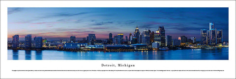 Detroit, Michigan Riverfront Skyline at Dusk Panoramic Poster Print - Blakeway