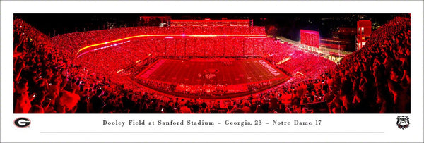 Georgia Bulldogs Football "Red Lights at Sanford Stadium" Game Night Panoramic Poster Print - Blakeway Worldwide