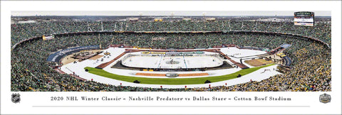 Dallas Stars vs Nashville Predators NHL Winter Classic 2020 at the Cotton Bowl Panoramic Poster Print - Blakeway