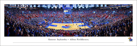 Kansas Jayhawks Basketball Allen Fieldhouse Game Night Panoramic Poster Print - Blakeway 2019