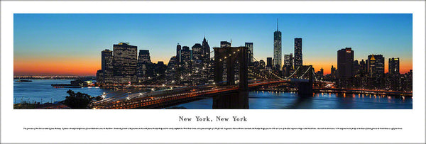 New York City Manhattan Skyline at Dusk (Brooklyn Bridge View) Panoramic Poster Print - Blakeway (NY-23)