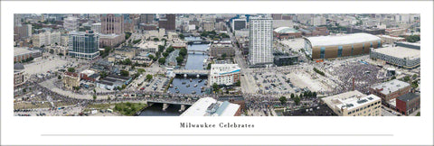 Milwaukee, Wisconsin "Milwaukee Celebrates" (Bucks Championship Parade) Downtown Aerial Panoramic Poster - Blakeway 2021