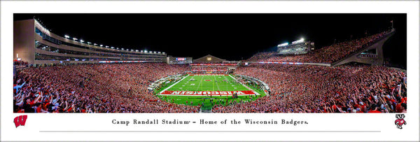 Wisconsin Badgers Football Camp Randall Game Night Panoramic Poster - Blakeway Worldwide