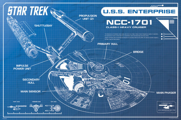Star Trek USS Enterprise (NCC-1701) Spaceship Blueprint Poster - Pyramid America