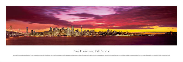 San Francisco, California "Orange Dusk" Skyline Panoramic Poster Print - Blakeway Worldwide
