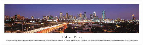 Dallas, Texas Downtown Skyline at Dusk Panoramic Poster Print - Blakeway Worldwide