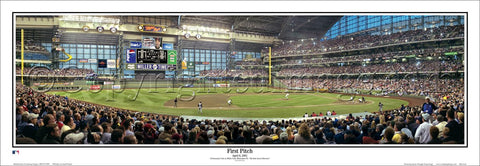 Miller Park Milwaukee Brewers "First Pitch" Panoramic Poster Print - Everlasting 2001