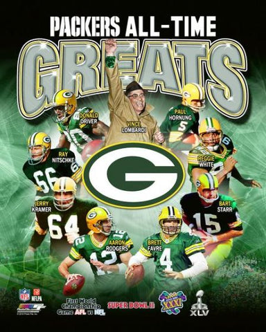 Green Bay Packers "All-Time Greats" (9 Legends, 4 Super Bowls) Premium Poster Print - Photofile Inc.