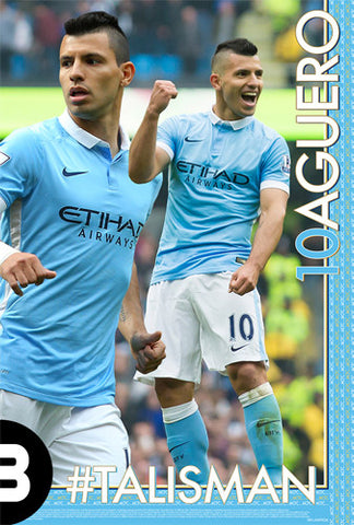 Sergio Aguero "#TALISMAN" Manchester City FC EPL Soccer Poster - Starz