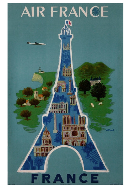 Fly Air France Eiffel Tower Design Vintage Travel Poster Reprint (c.1955) by Bernard Villemot