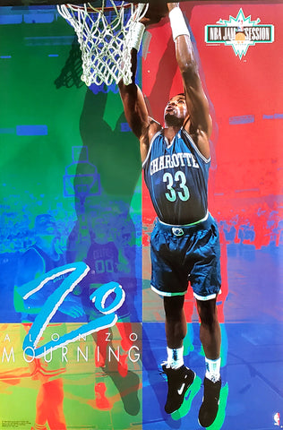 Alonzo Mourning "Jam Session" Charlotte Hornets NBA Action Poster - Costacos Brothers 1993