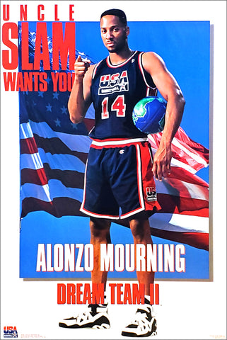 Alonzo Mourning "Uncle Slam Wants You" 1994 Team USA FIBA Basketball Poster - Costacos Brothers