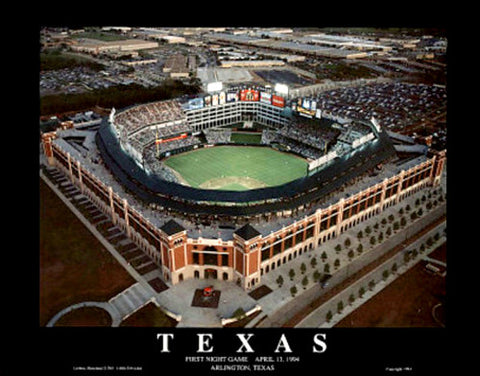 Texas Rangers Ballpark in Arlington "First Night Game" (1994) Poster Print - Aerial Views