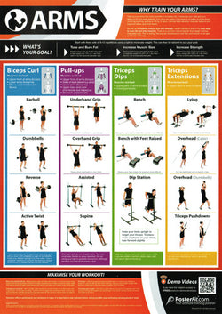 Arms Workout Professional Fitness Training Wall Chart Poster (w/QR Code) - PosterFit