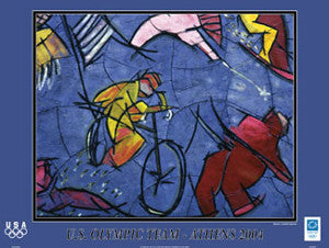 Cycling Art "The Cyclist" by Cristobal Gabarron Poster - Athens Olympics 2004