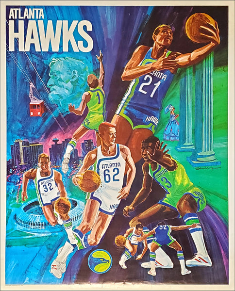 Atlanta Hawks 1970 Vintage Original NBA Basketball Theme Art Poster - ProMotions Inc.