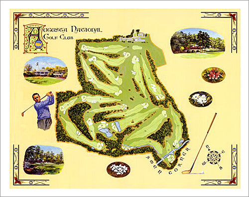 Augusta National Golf Club Classic-Style Course Map and Highlights Poster Print - Bentley House 2003