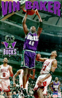 Vin Baker "Prime" Milwaukee Bucks NBA Action Poster - Starline 1996