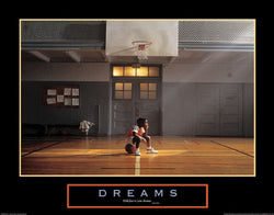 Basketball "Dreams" (Little Boy on Ball) Inspirational Motivational Poster - Paloma Editions