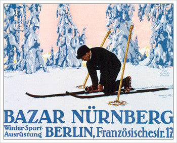Cross-Country Skiing "Bazar Nurnberg" Art 1912 Vintage Poster Reprint