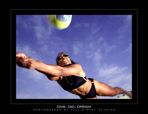 Women's Beach Volleyball "Dive, Dig, Dream" Motivational Poster