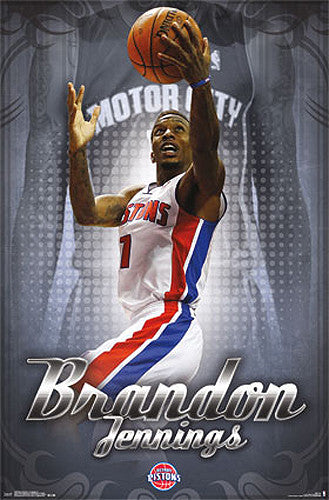 Brandon Jennings "Motor City" Detroit Pistons NBA Basketball Action Poster - Costacos 2014