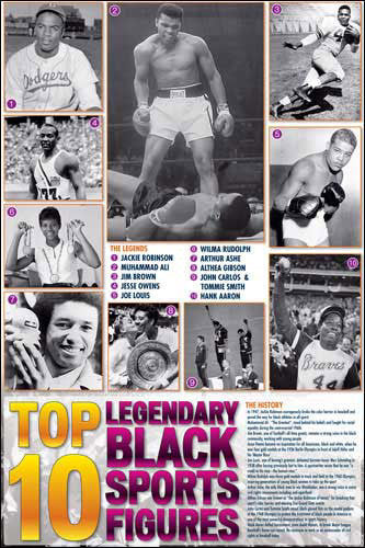 Top 10 Legendary Black Sports Figures Historical Wall Chart Poster - African-American Athletes