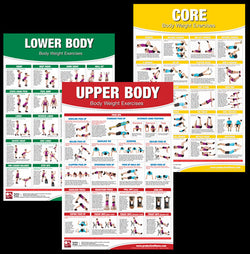 Body Weight Exercises 3-Poster Set Professional Fitness Wall Chart Combo - Productive Fitness