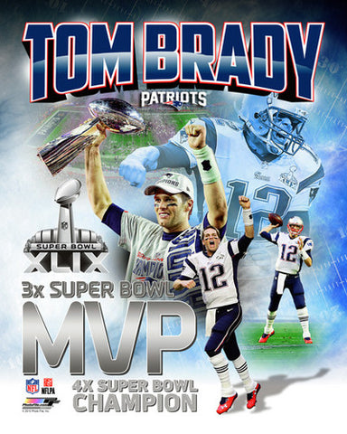 Tom Brady Three-Time Super Bowl MVP New England Patriots Premium Poster Print - Photofile