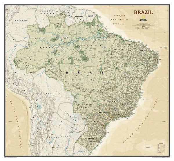 Map of BRAZIL National Geographic Executive Edition 38x41 Brasil Wall Map Poster - NG Maps