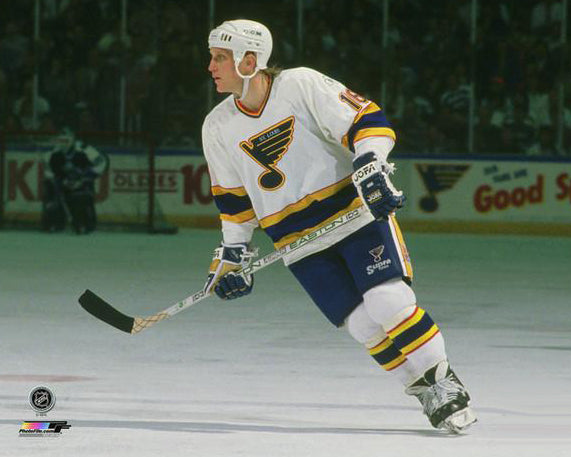 Brett Hull and Wayne Gretzky of the St. Louis Blues celebrate a goal