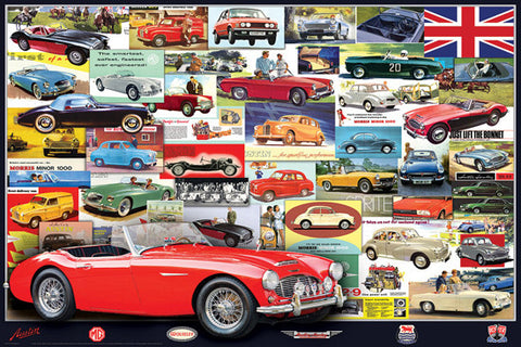 British Motor Car Heritage Poster (Austin, MG, Wolseley, Morris, Rover) - Eurographics Inc.