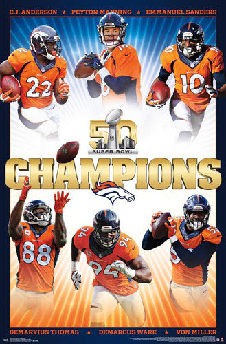 Denver Broncos Super Bowl 50 Champions 6-Player Commemorative Poster - Trends 2016