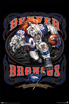 Denver Broncos "Grinding it Out" Team Theme Art Poster - Costacos Sports/Liquid Blue