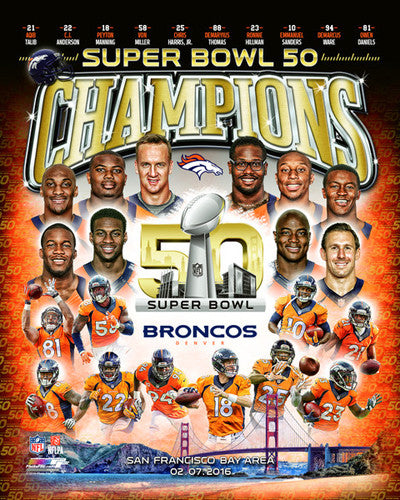 Denver Broncos Super Bowl 50 Champions 10-Player Commemorative Premium Poster Print - Photofile