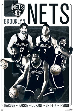 Brooklyn Nets "Black & White" (Harden, Harris, Durant, Griffin, Irving) NBA Basketball Poster - Costacos 2021