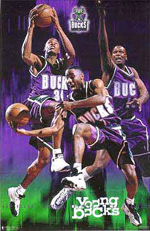 Milwaukee Bucks "Young Bucks" (Allen, Robinson, Brandon) Poster - Costacos 1998