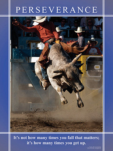 Bull Riding "Perseverance" Motivational Inspirational Poster - Jaguar Inc.
